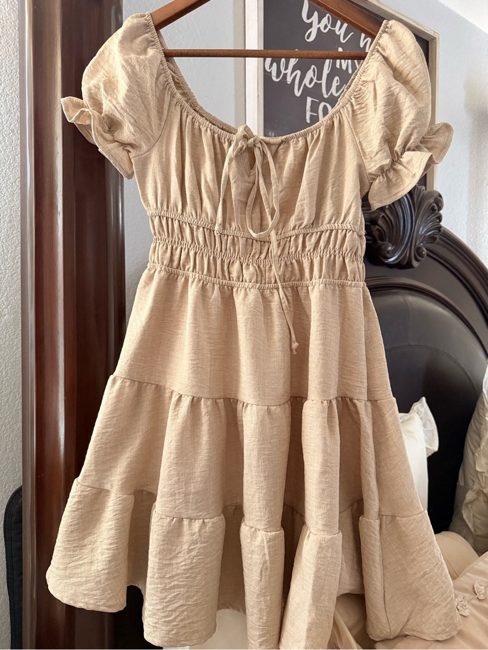 Women ' Cream Tiered Smocked Waist Dress